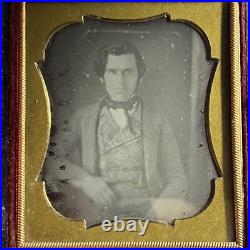 Antique Cased Daguerreotype Photograph Dapper Handsome Young Man Great Attire