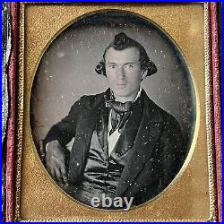 Antique Cased Daguerreotype Photograph Handsome Charming Young Man Great Hair
