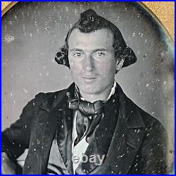 Antique Cased Daguerreotype Photograph Handsome Charming Young Man Great Hair