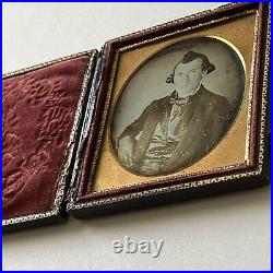 Antique Cased Daguerreotype Photograph Handsome Charming Young Man Great Hair