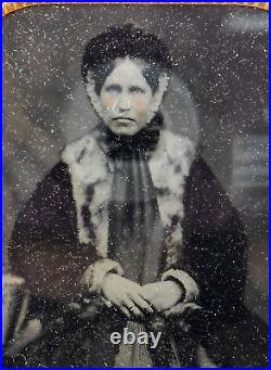 Antique Cased Daguerreotype Photograph of Woman in Amazing Fur Coast