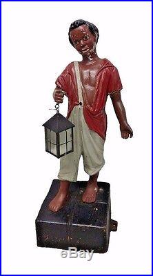 Antique Cast Iron African American Lantern Boy 45 Tall