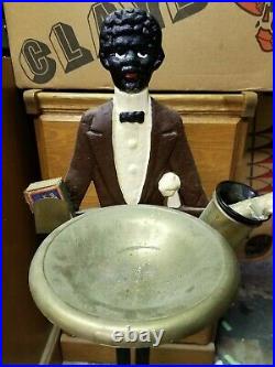Antique Cast Iron Black Americana Butler Smoking Tobacco Ashtray Stand 33 Tall