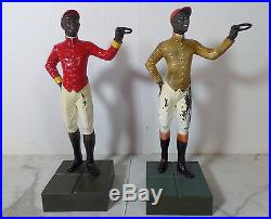 Antique Cast Iron Black Americana Lawn Jockey Bookends Statues Hitching Posts