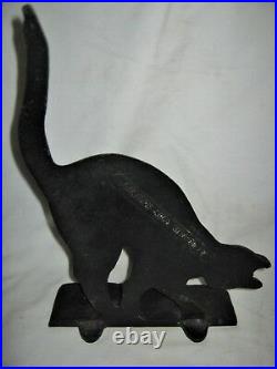 Antique Cast Iron Black Cat Doorstop Art Statue USA Hubley Home Door Sculpture