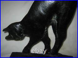 Antique Cast Iron Black Cat Doorstop Art Statue USA Hubley Home Door Sculpture