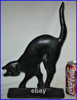 Antique Cast Iron Black Cat Doorstop Art Statue USA Hubley Home Door Sculpture