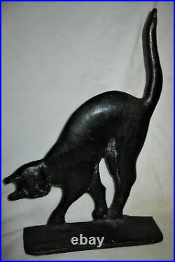 Antique Cast Iron Black Cat Doorstop Art Statue USA Hubley Home Door Sculpture
