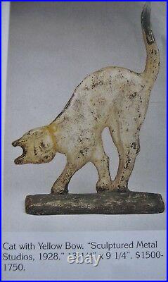 Antique Cast Iron Black Cat Doorstop Art Statue USA Hubley Home Door Sculpture