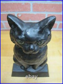 Antique Cast Iron Cat Doorstop Scary Kat Black Green Eyes Decorative Art Statue