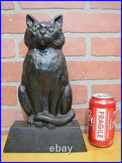 Antique Cast Iron Cat Doorstop Scary Kat Black Green Eyes Decorative Art Statue