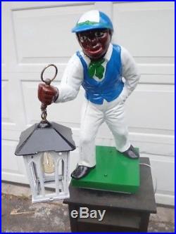 Antique Cast Iron Lawn Jockey Jocko Black Americana Outdoor Lighting Restored