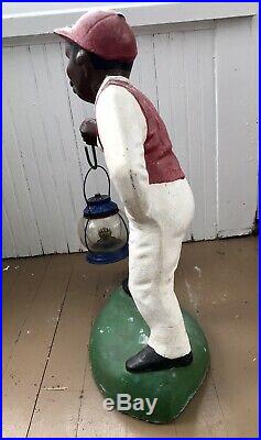 Antique Cement Black Americana Lawn Jockey Hitching Post Jocko Yard Statue