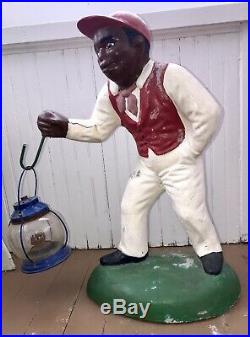 Antique Cement Black Americana Lawn Jockey Hitching Post Jocko Yard Statue