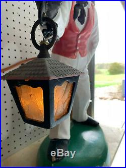 Antique Cement Jocko Lawn Jockey Yard Statue With Working Lantern