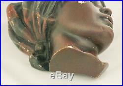 Antique Chalkware Black Americana Lady Wall Plaque String Holder Hand Painted