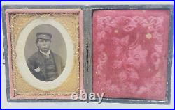 Antique Civil War Era Cased Tintype Photo of Handsome Man in Uniform