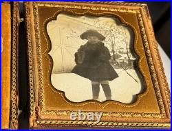 Antique Daguerreotype Photograph Adorable Little Girl Sweet & Spooky Barn! F/S