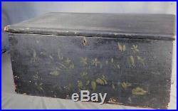 Antique Dovetailed Pine Wallpaper Box 1864 Signed Black yellow Gold Painted Wood