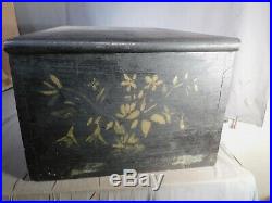 Antique Dovetailed Pine Wallpaper Box 1864 Signed Black yellow Gold Painted Wood