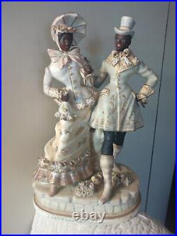 Antique Elegant Black Americana German Porcelain Figurine Scene Man Woman GREAT