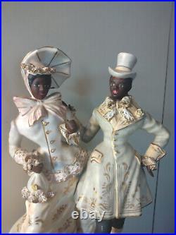 Antique Elegant Black Americana German Porcelain Figurine Scene Man Woman GREAT