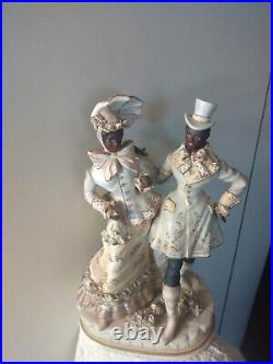 Antique Elegant Black Americana German Porcelain Figurine Scene Man Woman GREAT