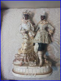 Antique Elegant Black Americana German Porcelain Figurine Scene Man Woman GREAT