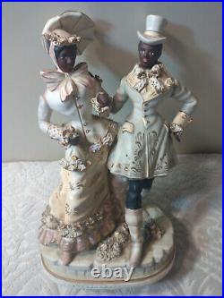 Antique Elegant Black Americana German Porcelain Figurine Scene Man Woman GREAT
