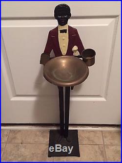 Antique Folk Art Black Americana Cast Iron Butler Smoking Stand