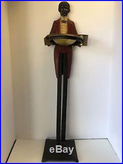 Antique Folk Art Black Americana Old Butler Cast Iron Smoking Stand