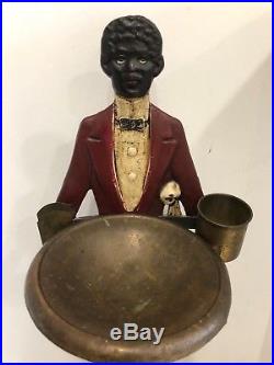 Antique Folk Art Black Americana Old Butler Cast Iron Smoking Stand
