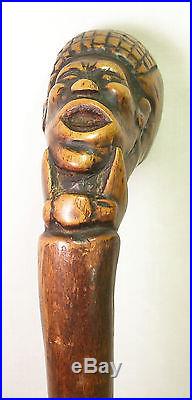 Antique Folk Art Carved Black Man/Black Americana Folk Art Cane-Walking Stick