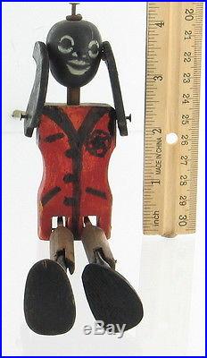Antique Folk Art Minstrel Dancing Black Americana Wood Carved Toy With Platform