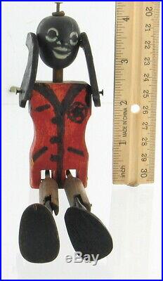 Antique Folk Art Minstrel Dancing Jig Doll Toy Black Americana Wood w Platform