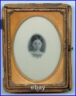 Antique Framed Photo On Milk Glass ambrotype 1800s Girl Opalotype