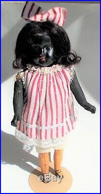 Antique Glass Eyes Bisque German Gebruder Knoch Black Character Doll Mohair Wig