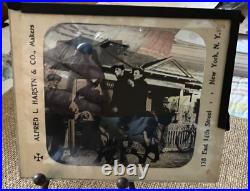 Antique Glass Slide Men on donkeys Vtg Harstn & Company, Makers NY