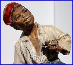 Antique HUBLEY'Boy Smoking Pipe' BLACK AMERICANA PIPE HOLDER Heavy Metal Figure