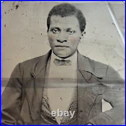 Antique Half Plate Tintype Photograph Handsome Young Black African American Man
