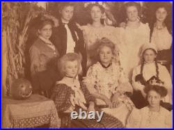 Antique Halloween photo photograph with pumpkins all girls in a sorority group