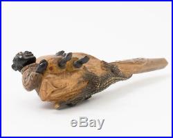 Antique Hand Carved Pipe American Folk Art Black Boy & Alligator Figural Pipe