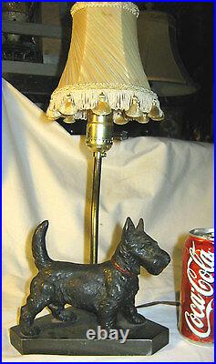 Antique Hubley Black Scottish Terrier Dog Doorstop Cast Iron Art Lamp Toy Shade