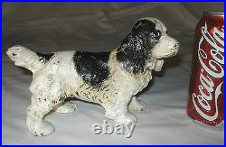 Antique Hubley Cast Iron Black White Red Cocker Spaniel Toy Dog Statue Doorstop