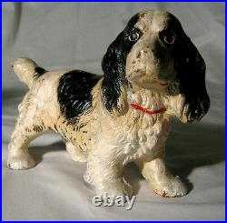 Antique Hubley Cast Iron Black White Red Cocker Spaniel Toy Dog Statue Doorstop