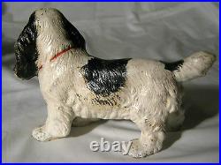 Antique Hubley Cast Iron Black White Red Cocker Spaniel Toy Dog Statue Doorstop