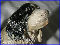 Antique Hubley Cast Iron Black White Red Cocker Spaniel Toy Dog Statue Doorstop