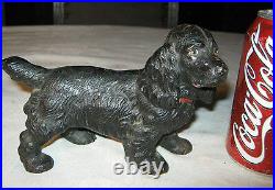 Antique Hubley Solid Cast Iron Black Cocker Spaniel Dog Doorstop Statue Puppy