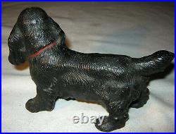 Antique Hubley Solid Cast Iron Black Cocker Spaniel Dog Doorstop Statue Puppy