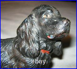 Antique Hubley Solid Cast Iron Black Cocker Spaniel Dog Doorstop Statue Puppy